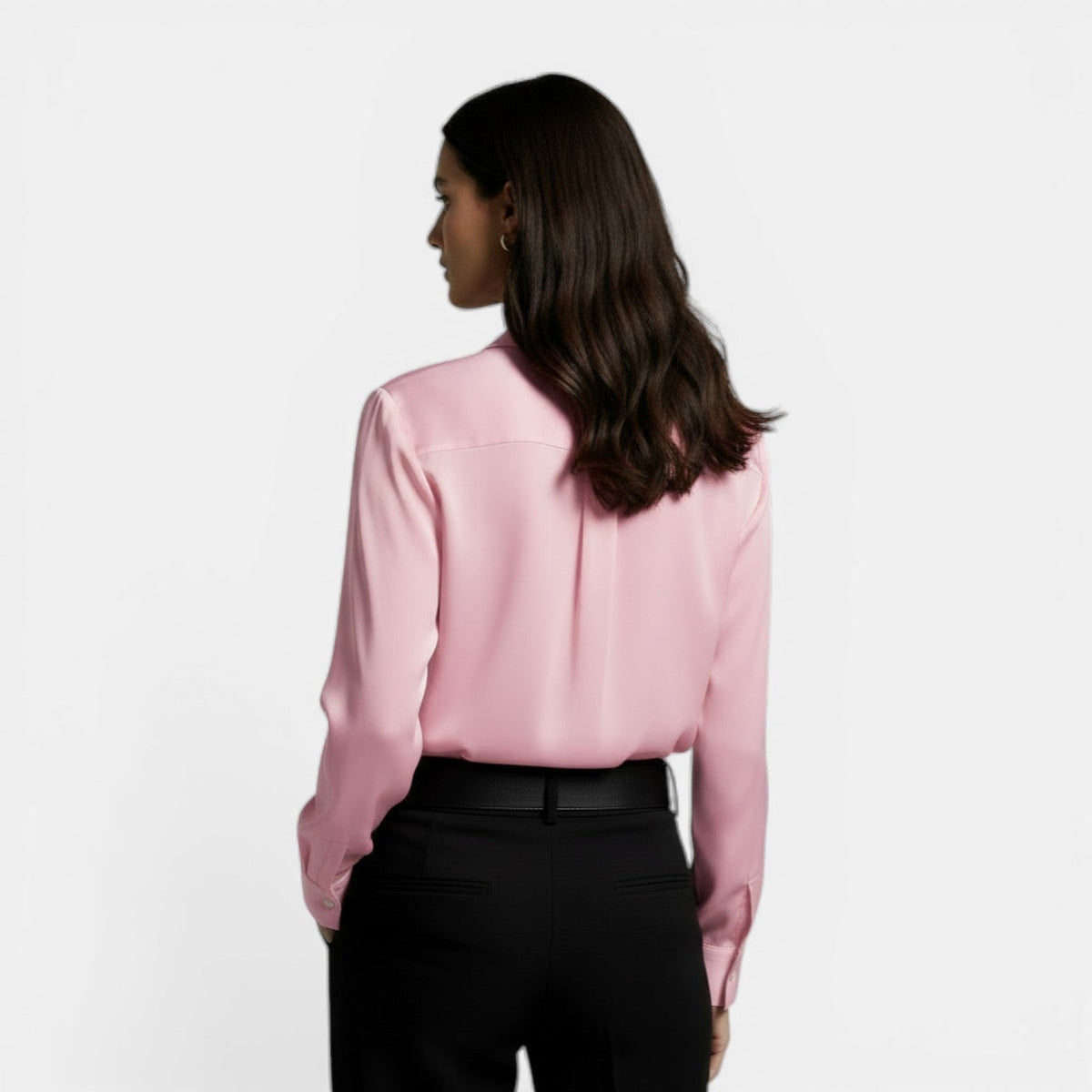 Women's satin button up shirt with point collar and long sleeves - view 12