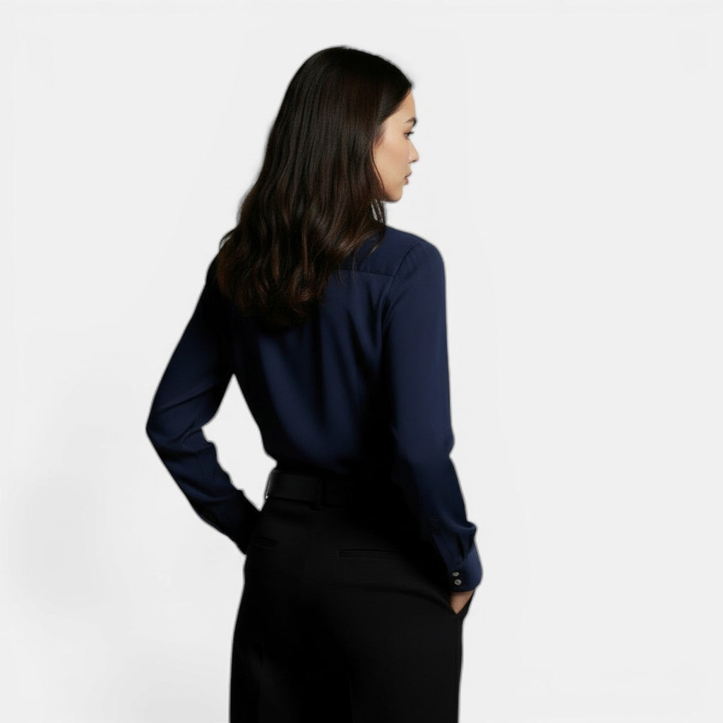 Women's satin button up shirt with point collar and long sleeves - view 3