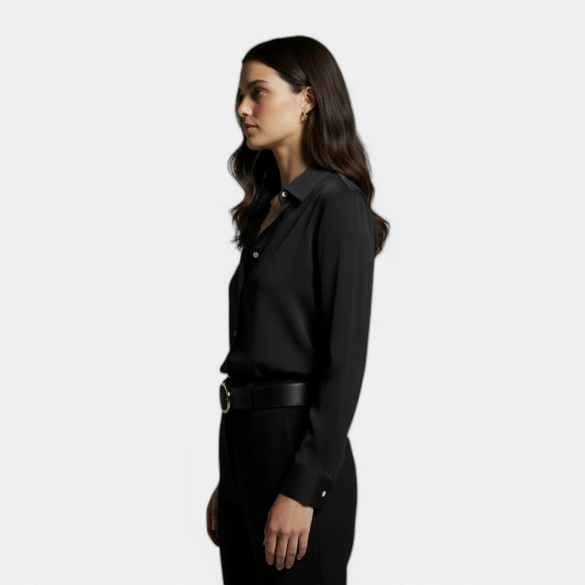 Women's satin button up shirt with point collar and long sleeves - view 5