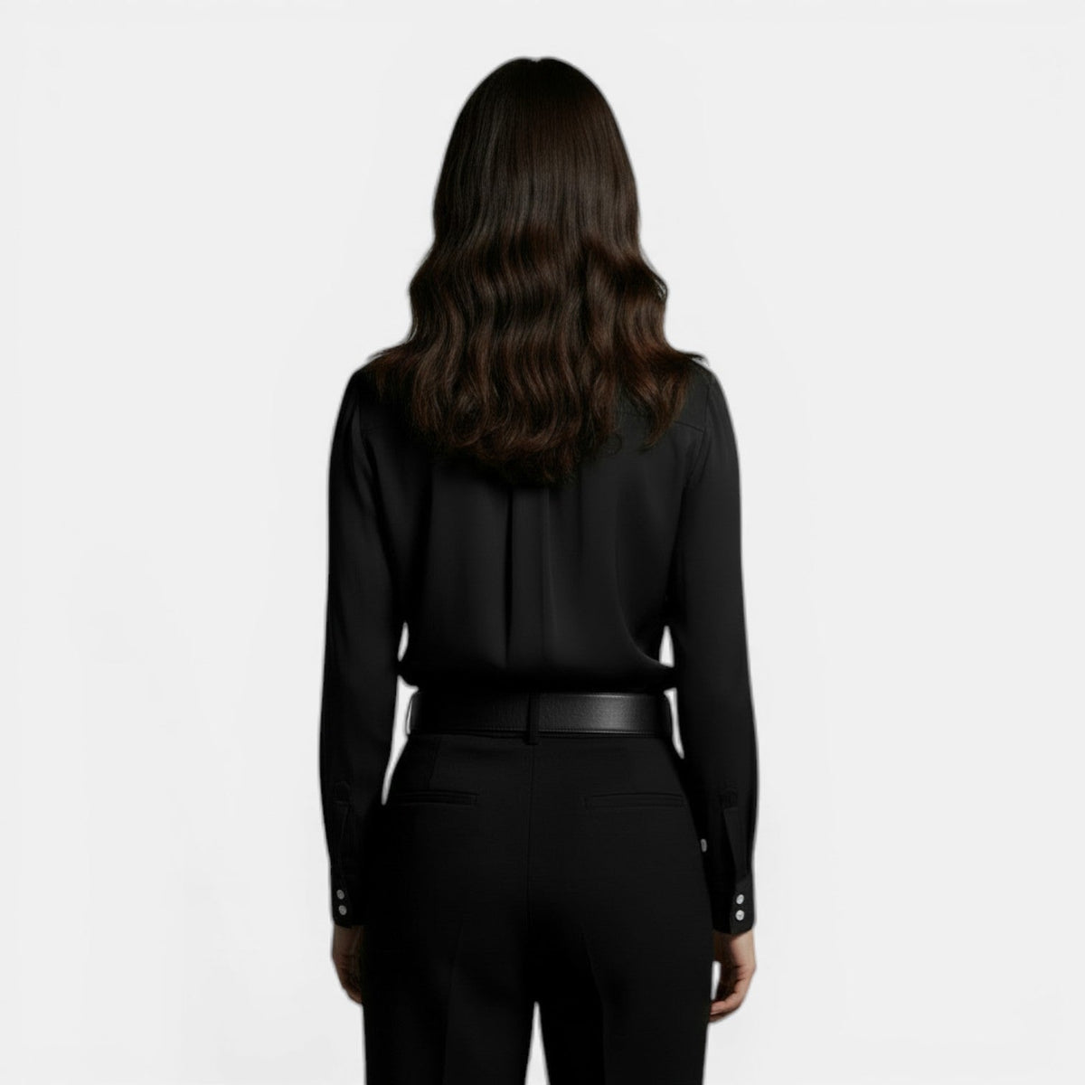 Women's satin button up shirt with point collar and long sleeves - view 6