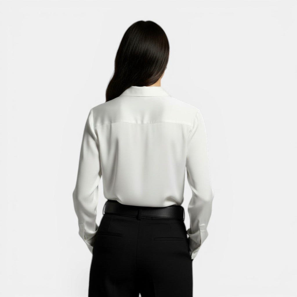 Women's satin button up shirt with point collar and long sleeves - view 9