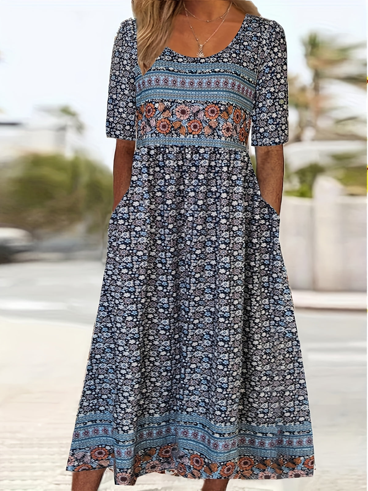 Monroe | Colour-Block Floral Midi Dress (Plus)