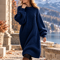 Chunky knit lantern sleeve sweater dress with ribbed crew neck in midi length - view 10