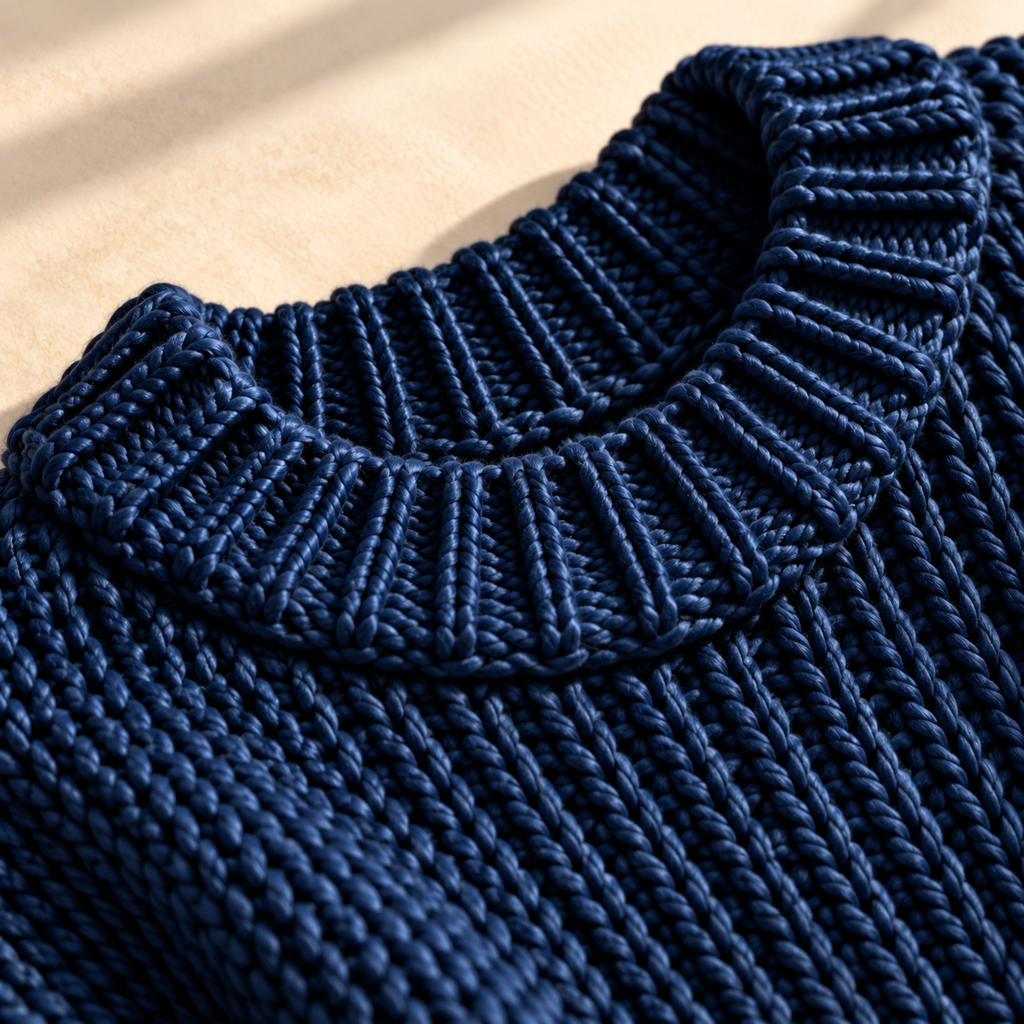 Chunky knit lantern sleeve sweater dress with ribbed crew neck in midi length - view 12