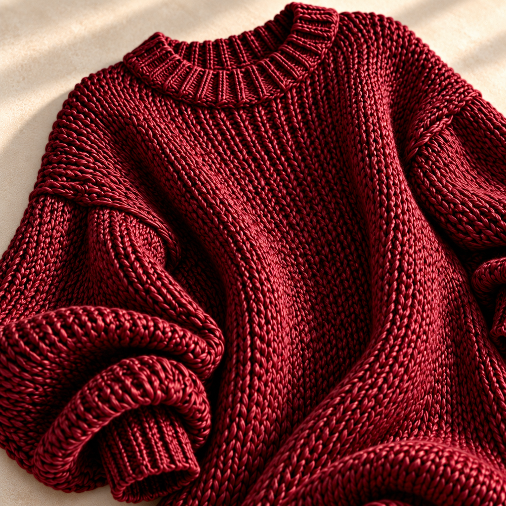 Chunky knit lantern sleeve sweater dress with ribbed crew neck in midi length - view 6