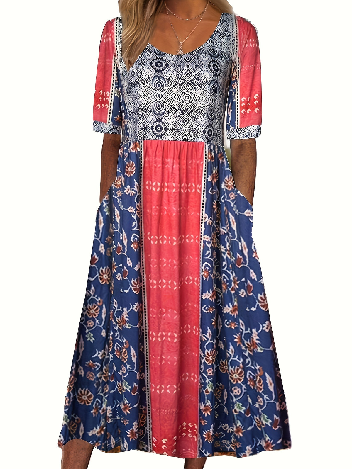 Monroe | Colour-Block Floral Midi Dress (Plus)