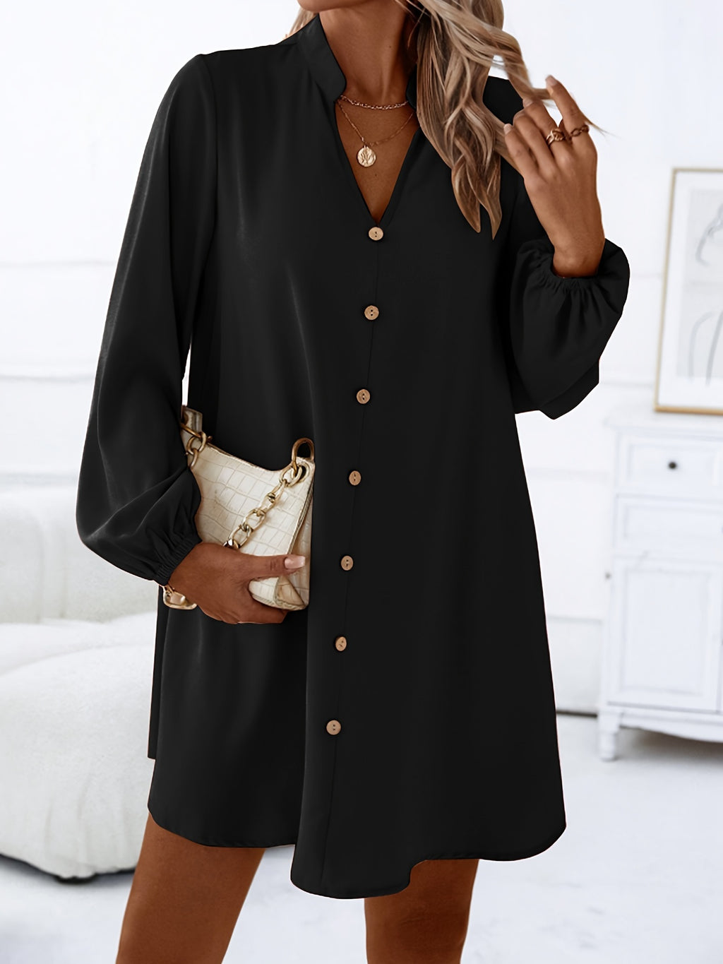 Emerson | Single-Breasted V-Neck Long Sleeve Dress