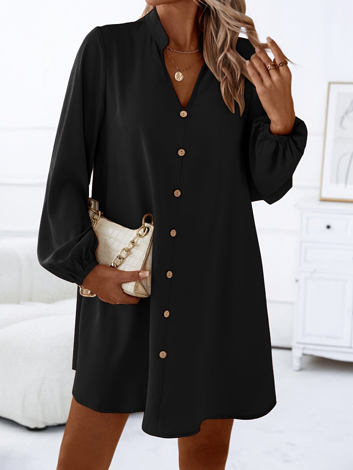 Emerson | Single-Breasted V-Neck Long Sleeve Dress