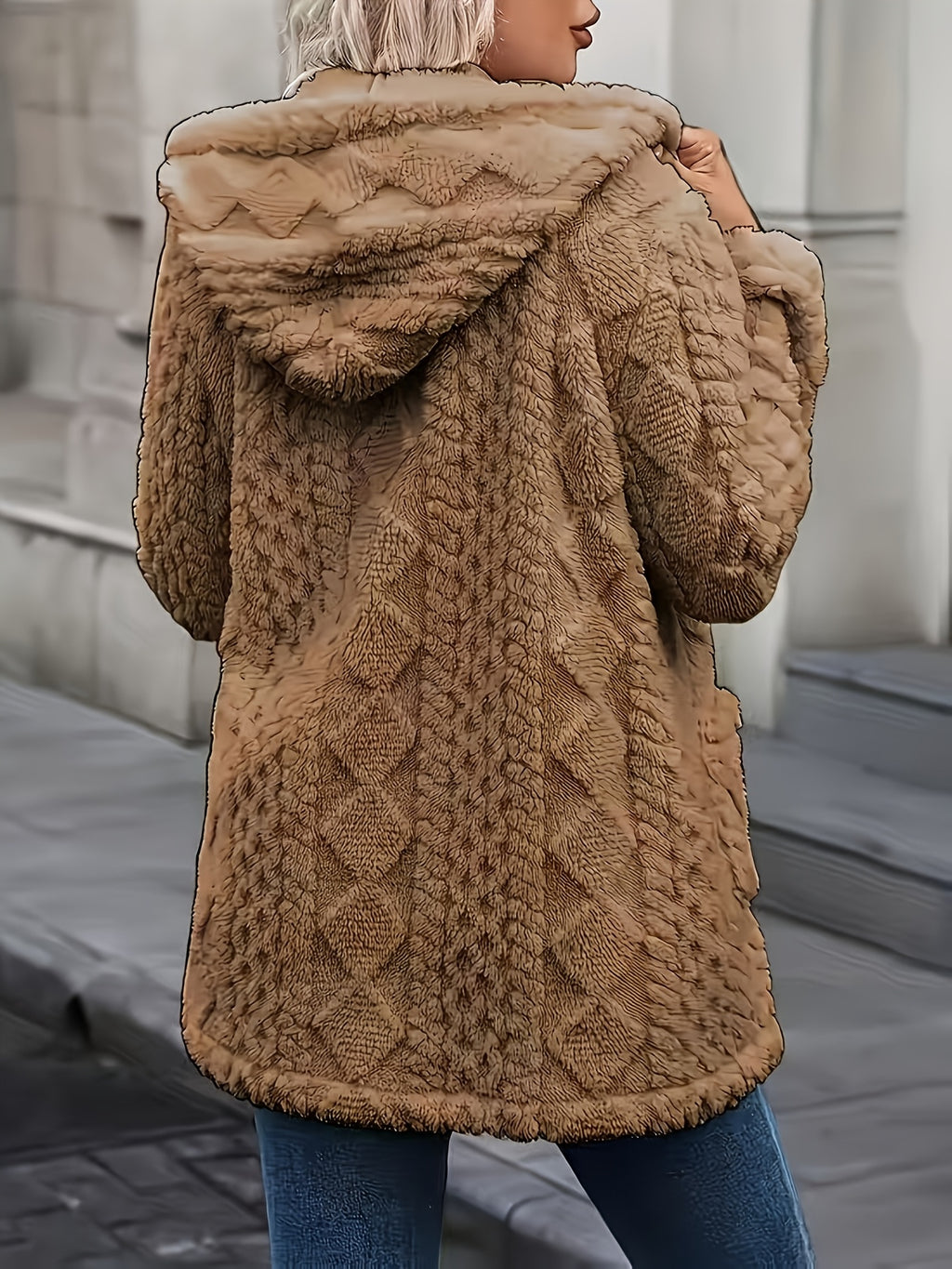 Hazel | Plush Zip Up Hooded Mid Length Coat - view 7