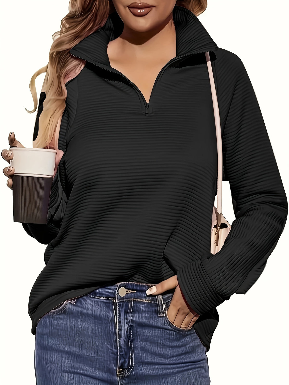 Delphine | Half Zip V Neck Pullover Sweater - view 6