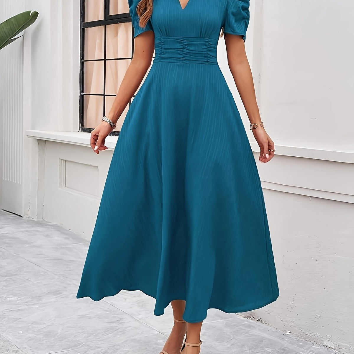 Quinn | Solid V-Neck A-Line Dress