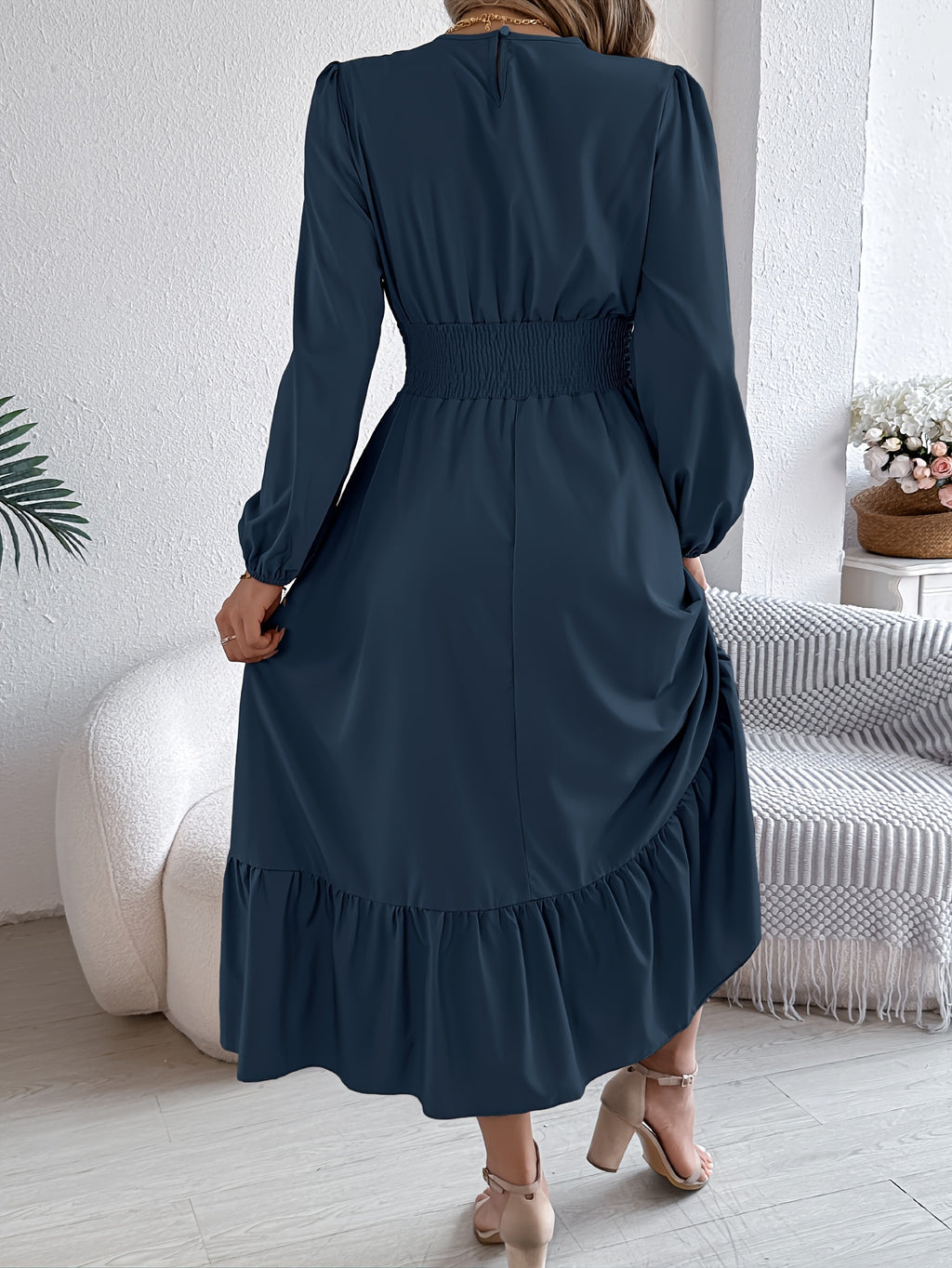 Kinsley | Waist-Gathered Ruffle Hem Maxi Dress