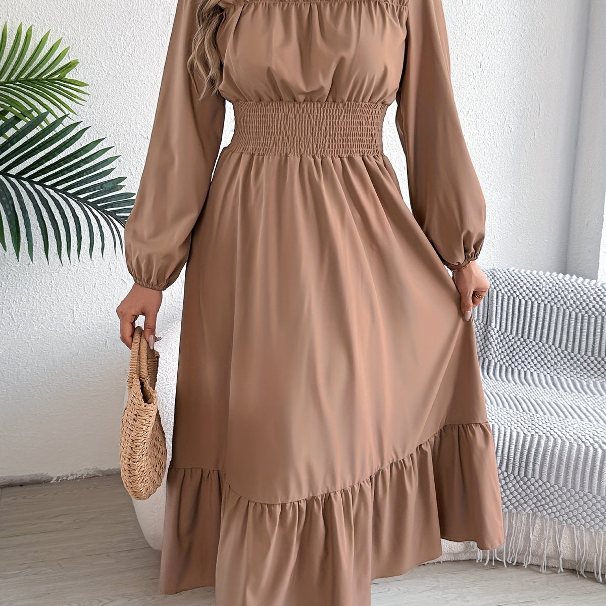Kinsley | Waist-Gathered Ruffle Hem Maxi Dress