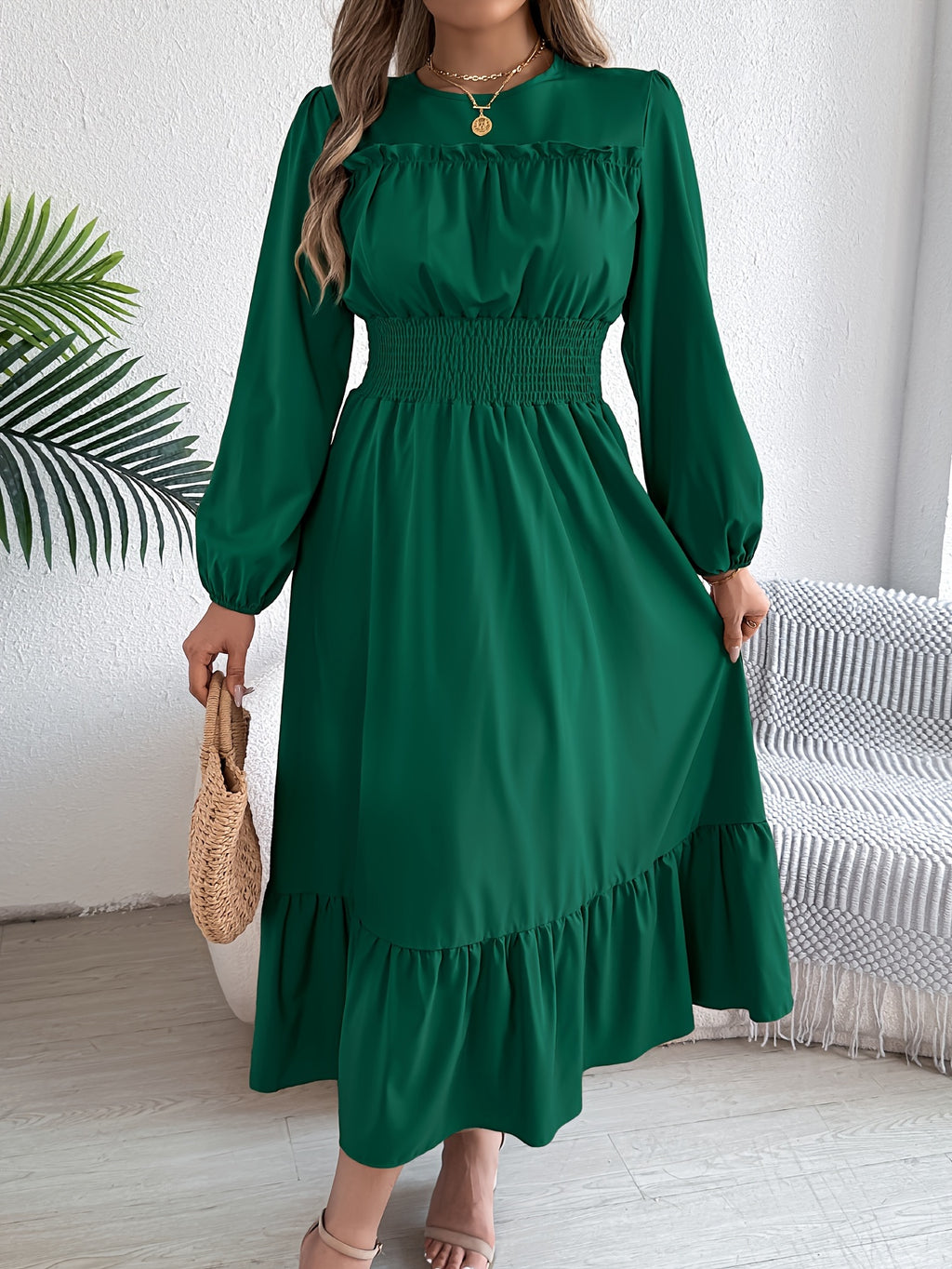 Kinsley | Waist-Gathered Ruffle Hem Maxi Dress
