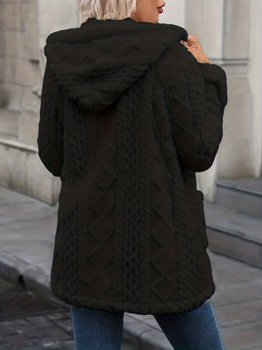 Hazel | Plush Zip Up Hooded Mid Length Coat - view 8