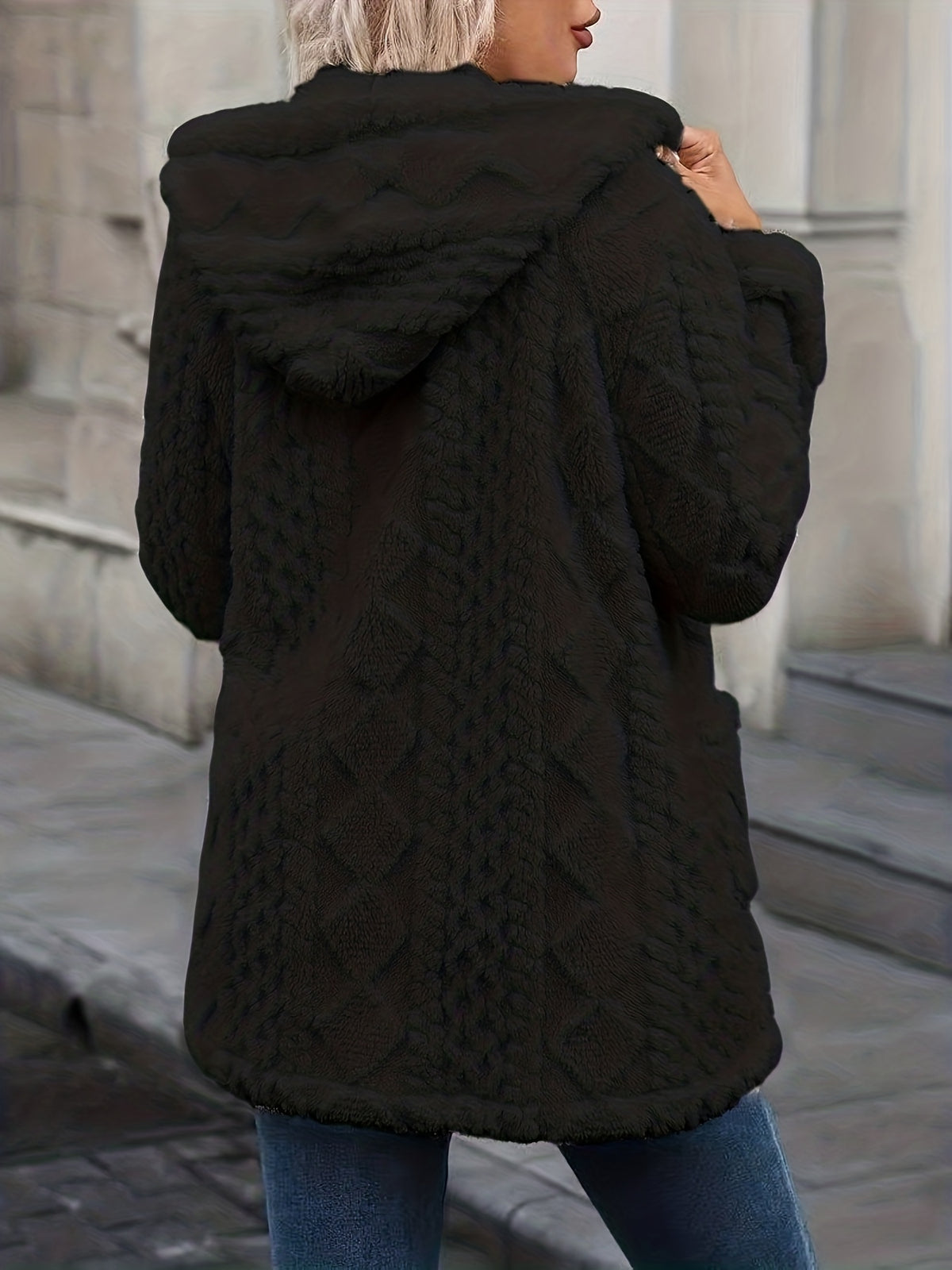 Hazel | Plush Zip Up Hooded Mid Length Coat - view 8