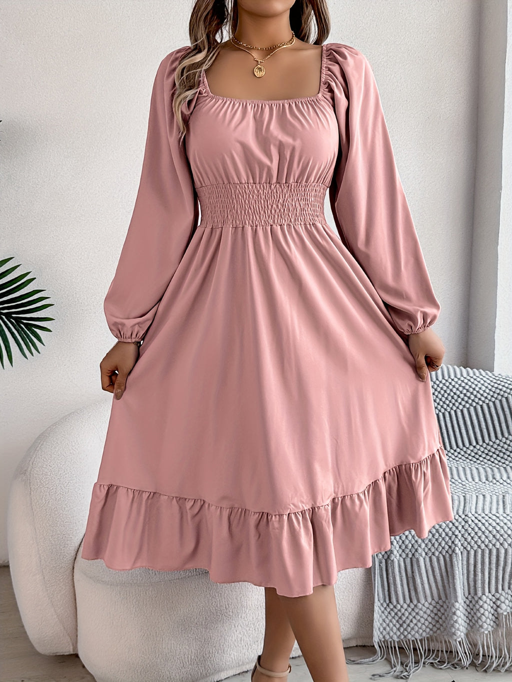 Lennon | Square Neck Waist-Cinching A-Line Dress