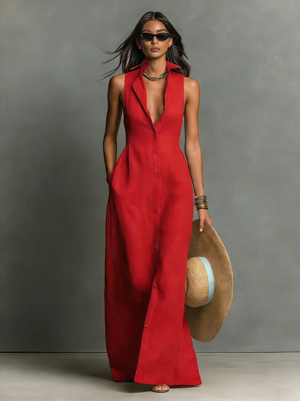 Opal Women's Linen Maxi Shirt Dress