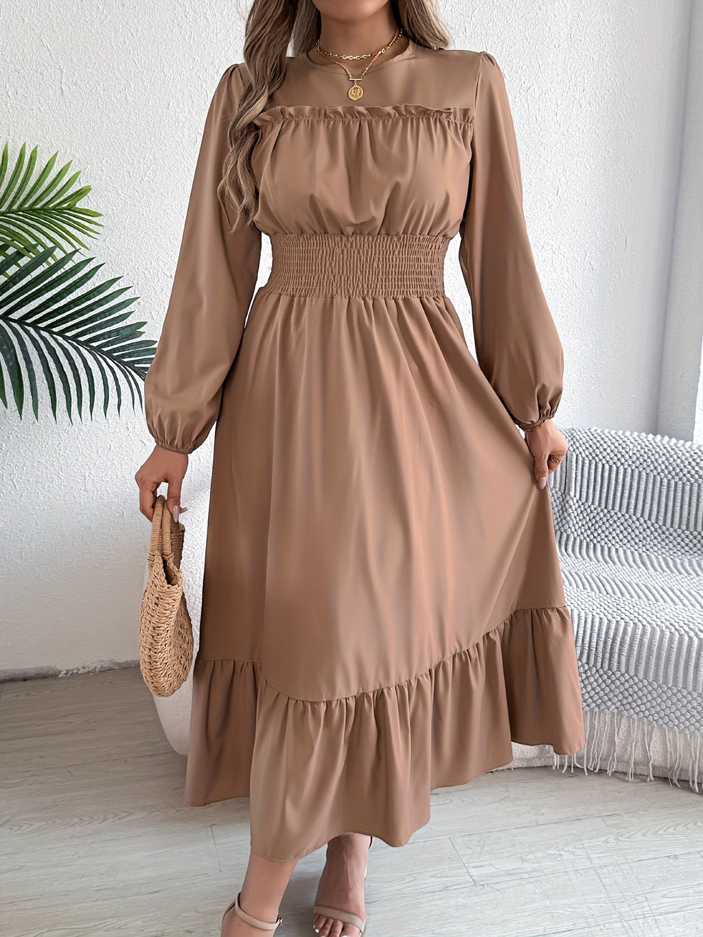 Kinsley | Waist-Gathered Ruffle Hem Maxi Dress