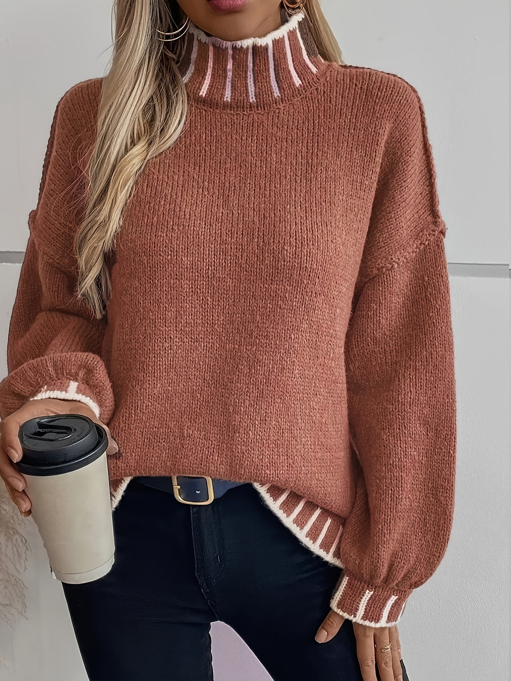 Mireille | Half Turtleneck Drop Shoulder Sweater - front view
