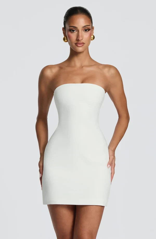 Formal fitted mini dress with halter strap and corset lace-up back - view 12