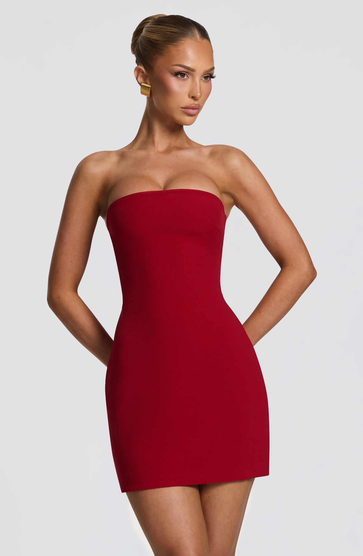 Formal fitted mini dress with halter strap and corset lace-up back - view 4