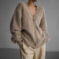 Elodie Oversized Fuzzy V-Neck Cardigan - front view