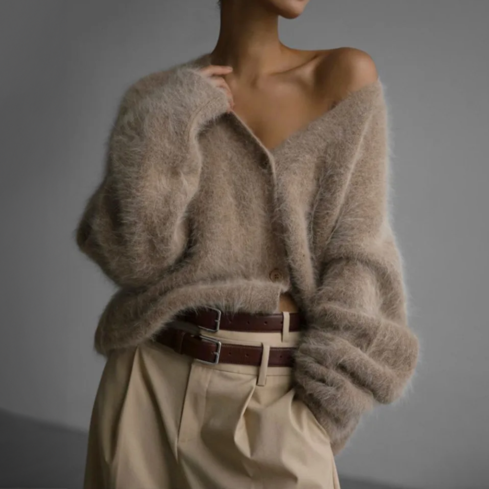 Elodie Oversized Fuzzy V-Neck Cardigan - view 2
