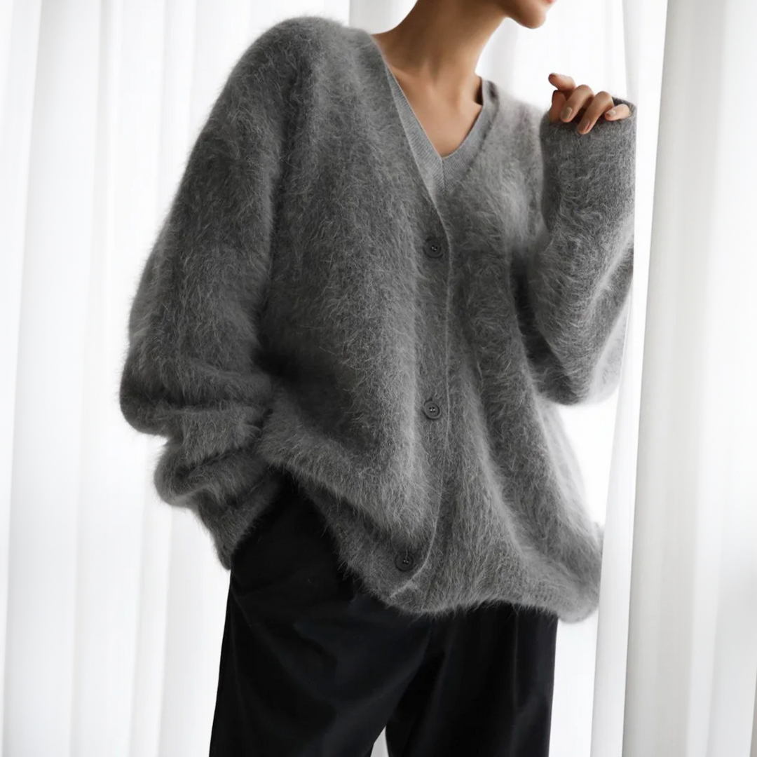 Elodie Oversized Fuzzy V-Neck Cardigan - view 3
