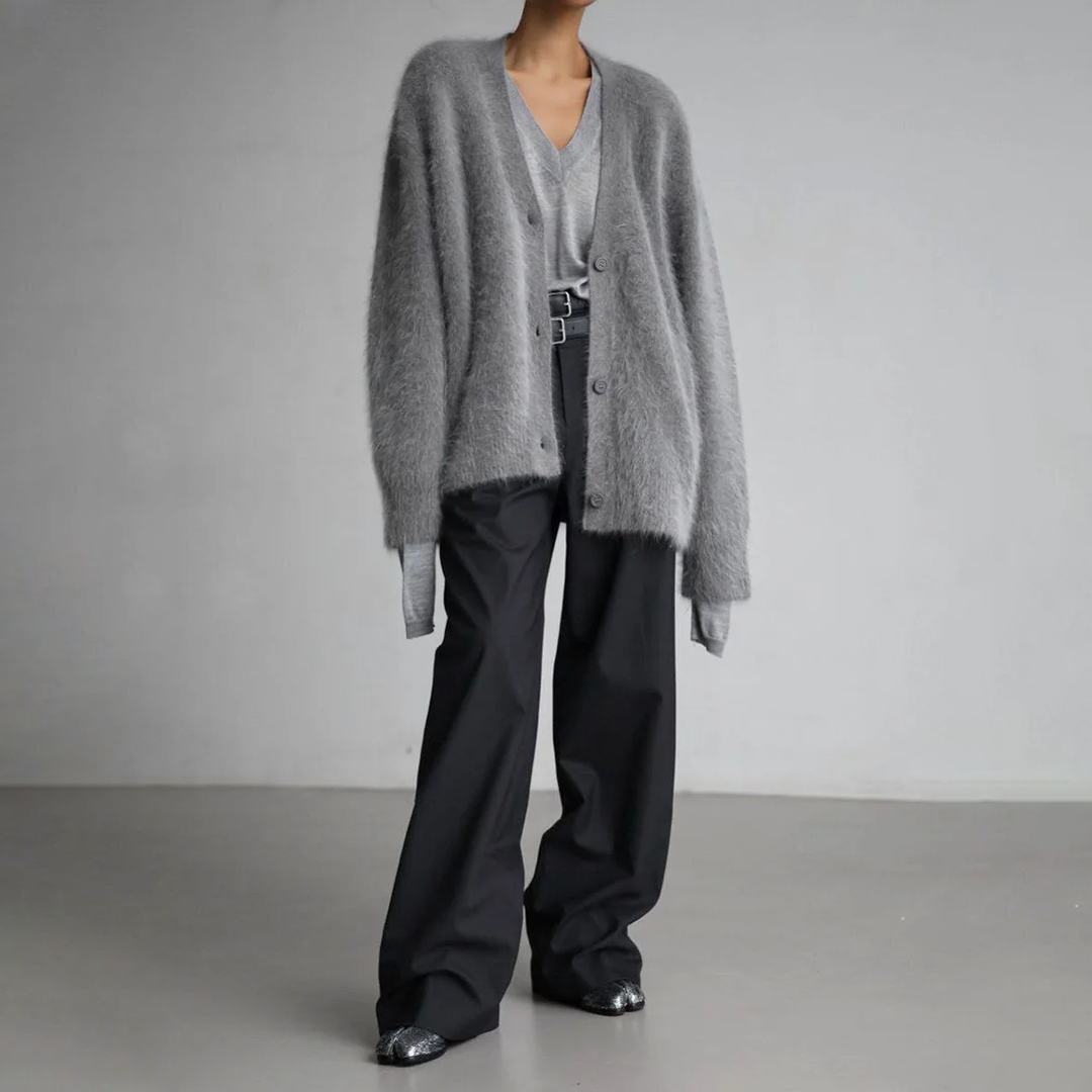 Elodie Oversized Fuzzy V-Neck Cardigan - view 4