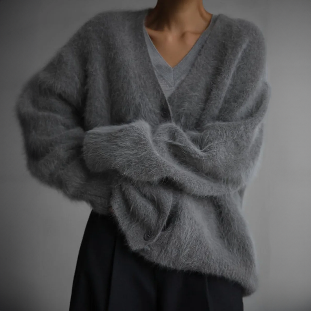 Elodie Oversized Fuzzy V-Neck Cardigan - view 5