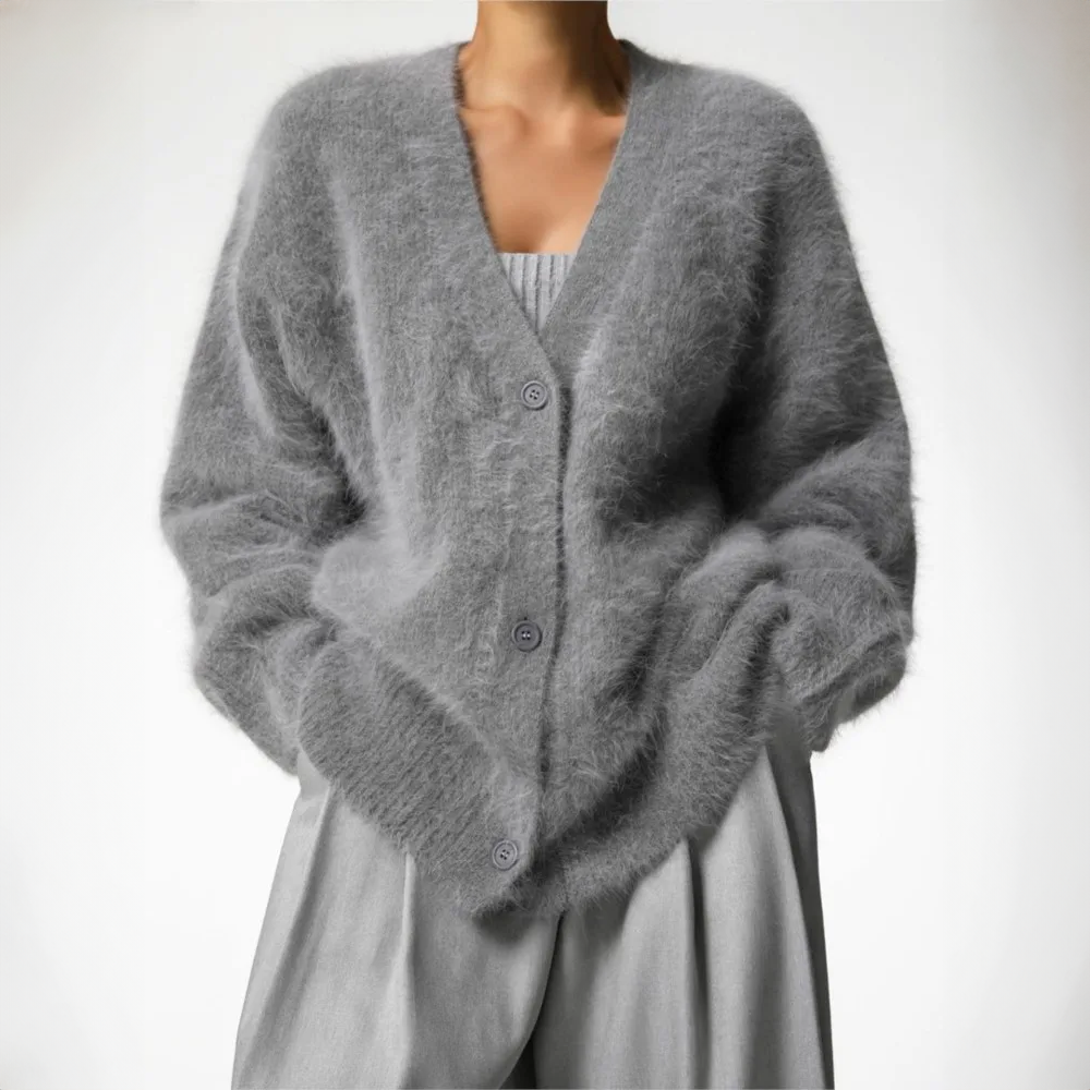 Elodie Oversized Fuzzy V-Neck Cardigan - view 6