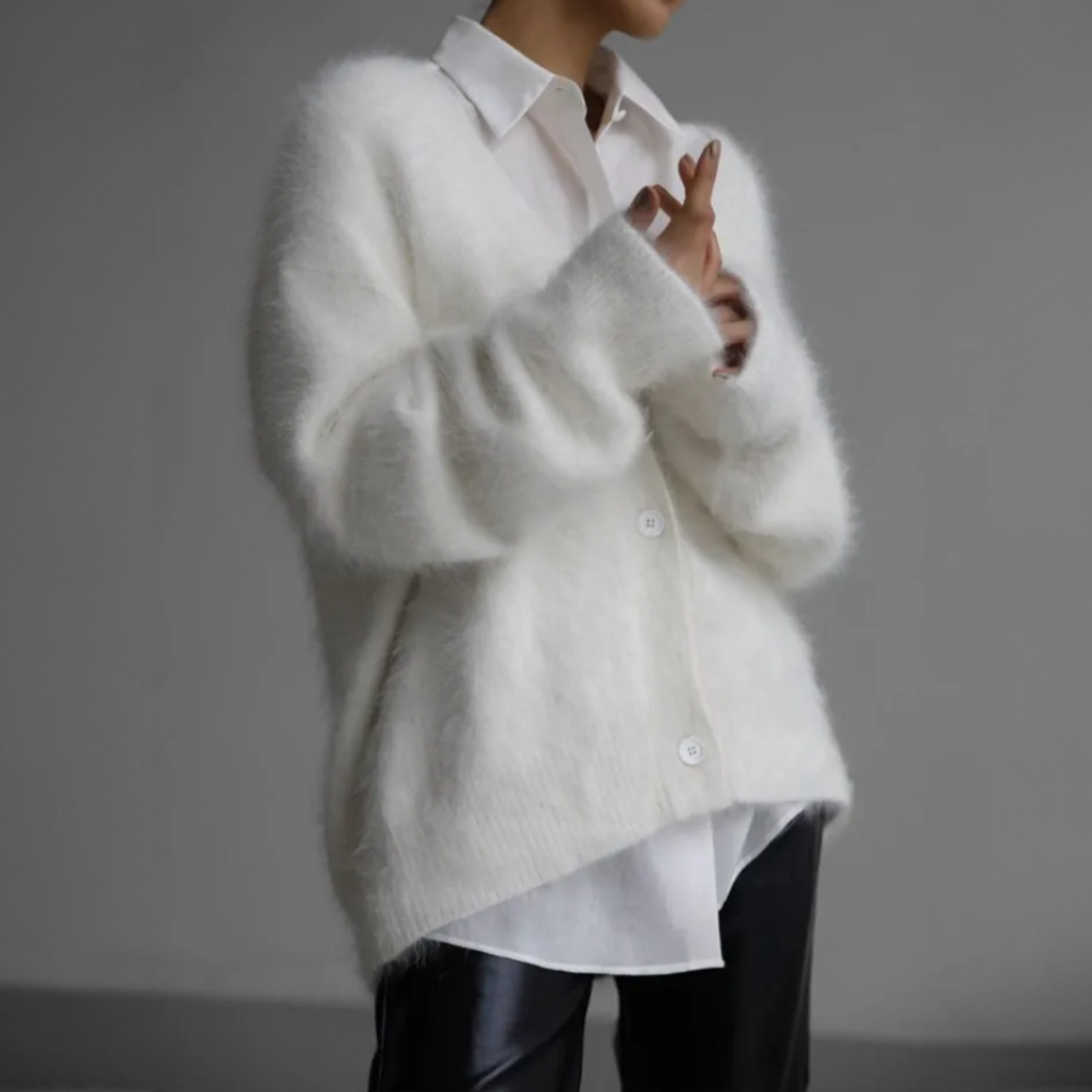 Elodie Oversized Fuzzy V-Neck Cardigan - view 7