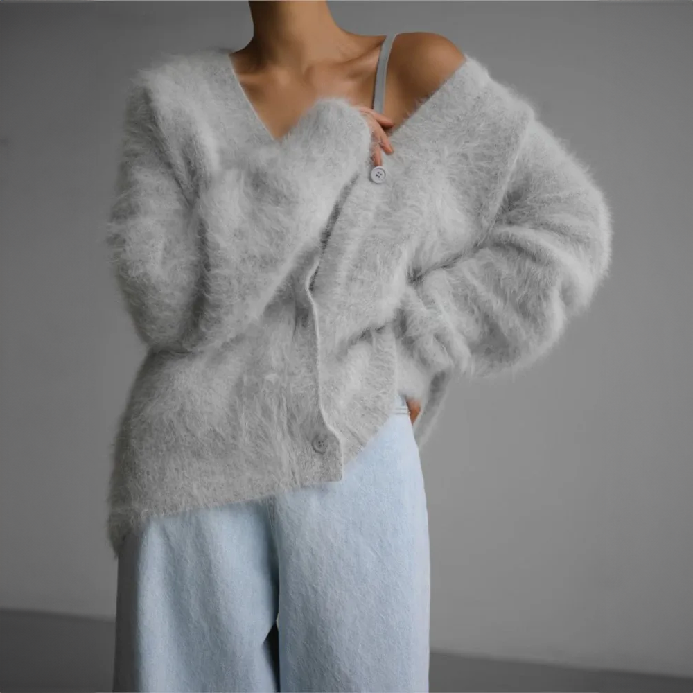 Elodie Oversized Fuzzy V-Neck Cardigan - view 8