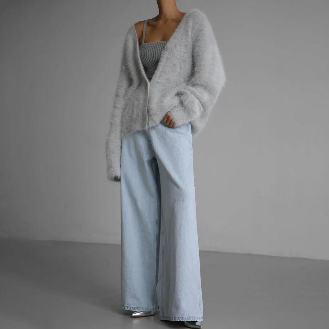 Elodie Oversized Fuzzy V-Neck Cardigan - view 9