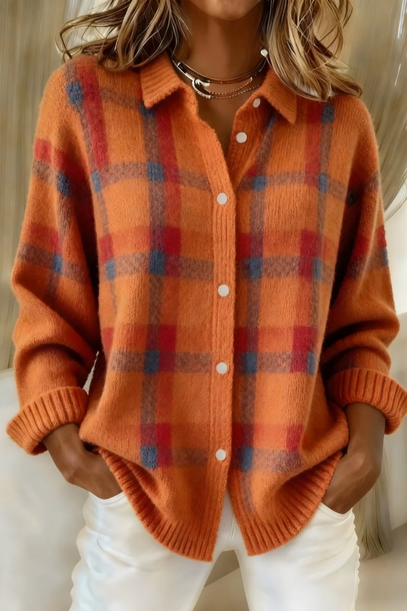 Etta Plaid Check Button-Up Cardigan - front view