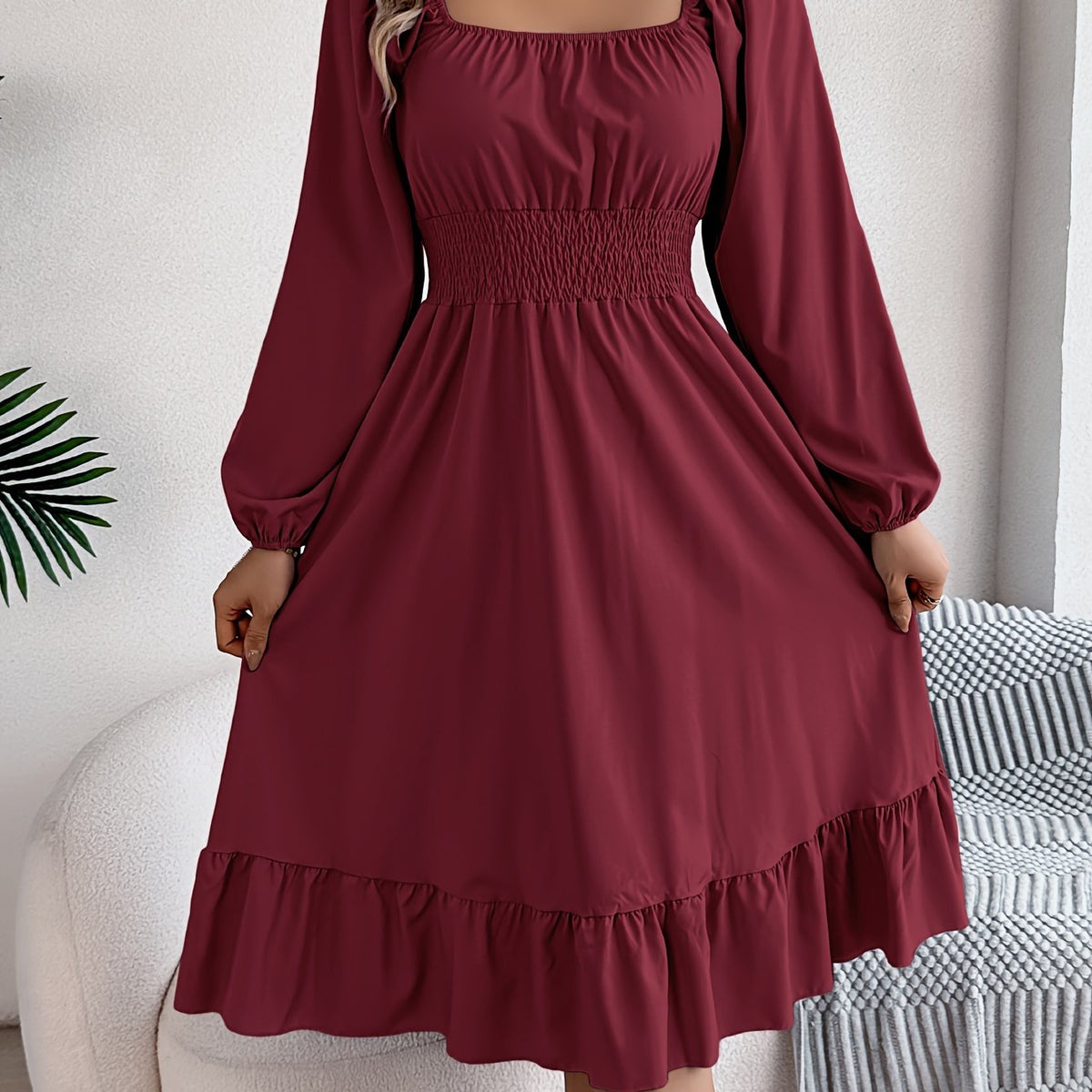 Lennon | Square Neck Waist-Cinching A-Line Dress