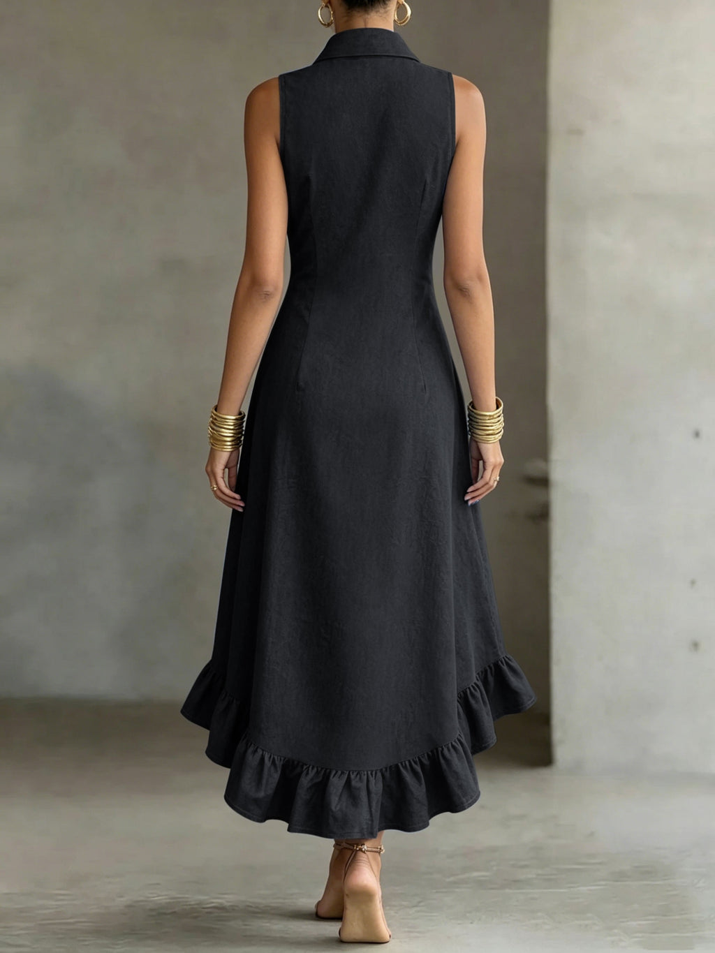 Hollis | Denim-Look Lapel Button-Up Midi Dress