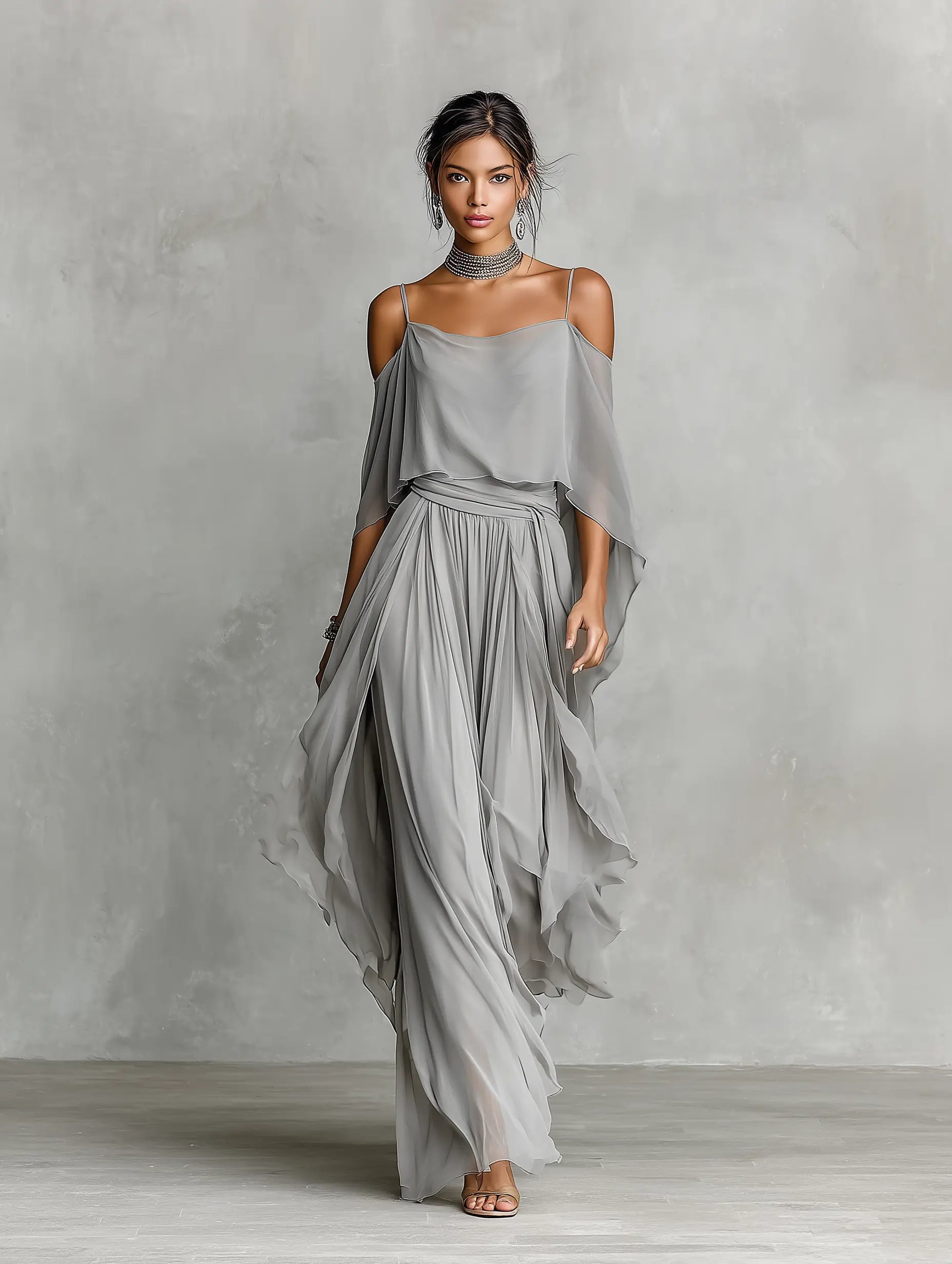 Whitney Women's Chiffon Cold-Shoulder Set