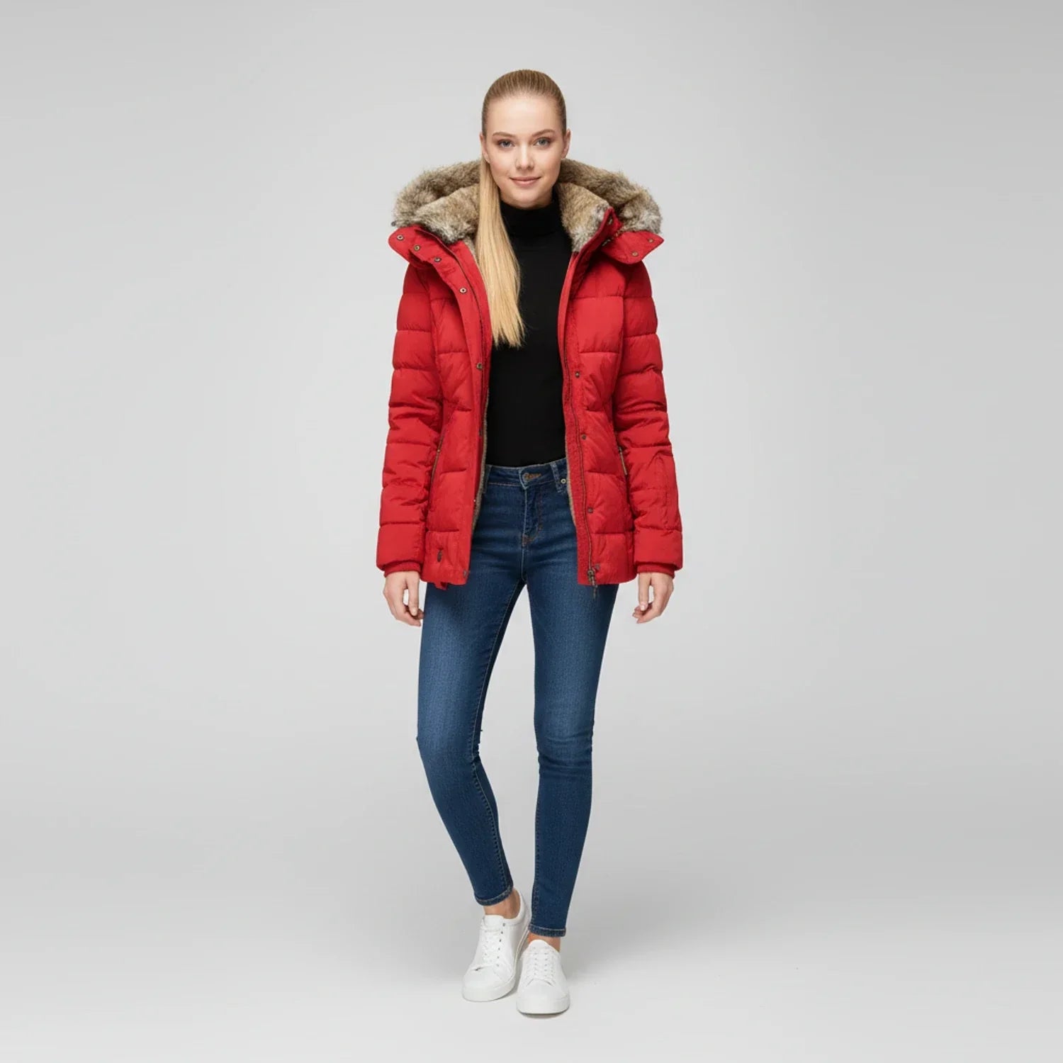 Greer | Button Front Faux Fur Trim Puffer Jacket - view 6
