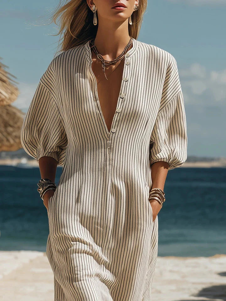 Lydia Women's Striped Button-Down Midi Dress