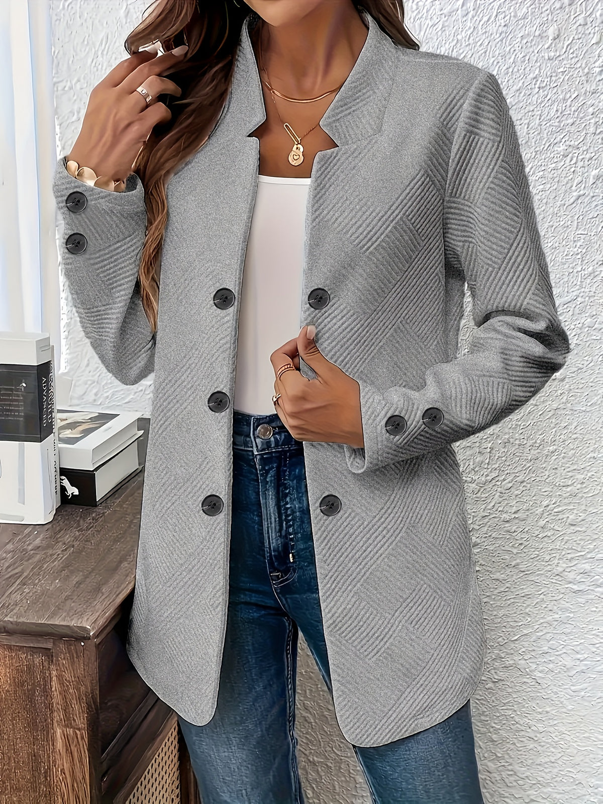 Genevieve | Textured Double Button Pocket Coat - view 7