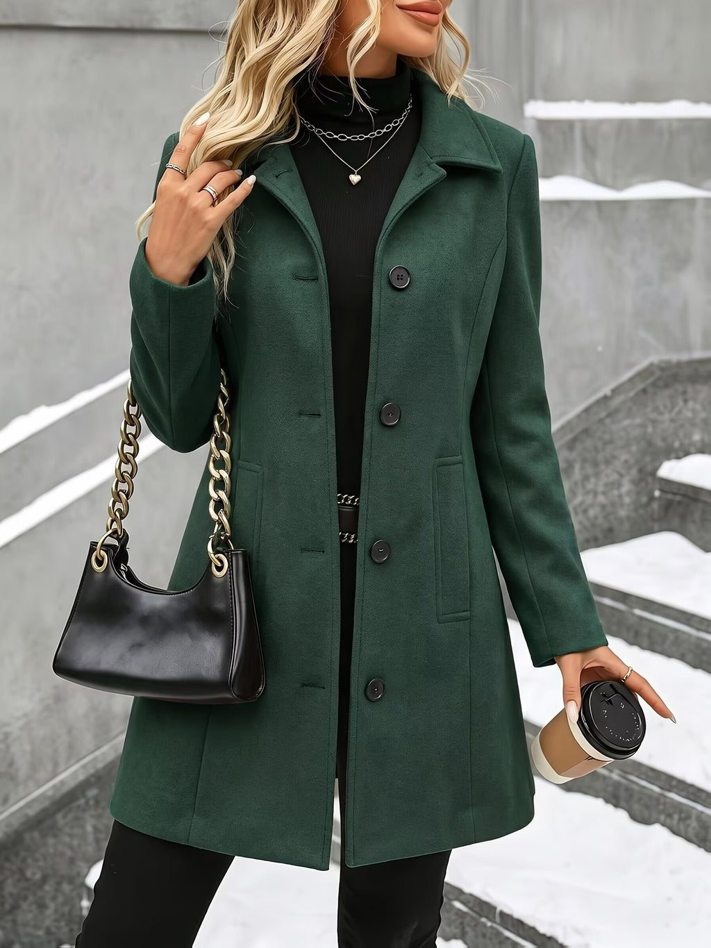Verena | Stand Collar Textured Overcoat - view 3
