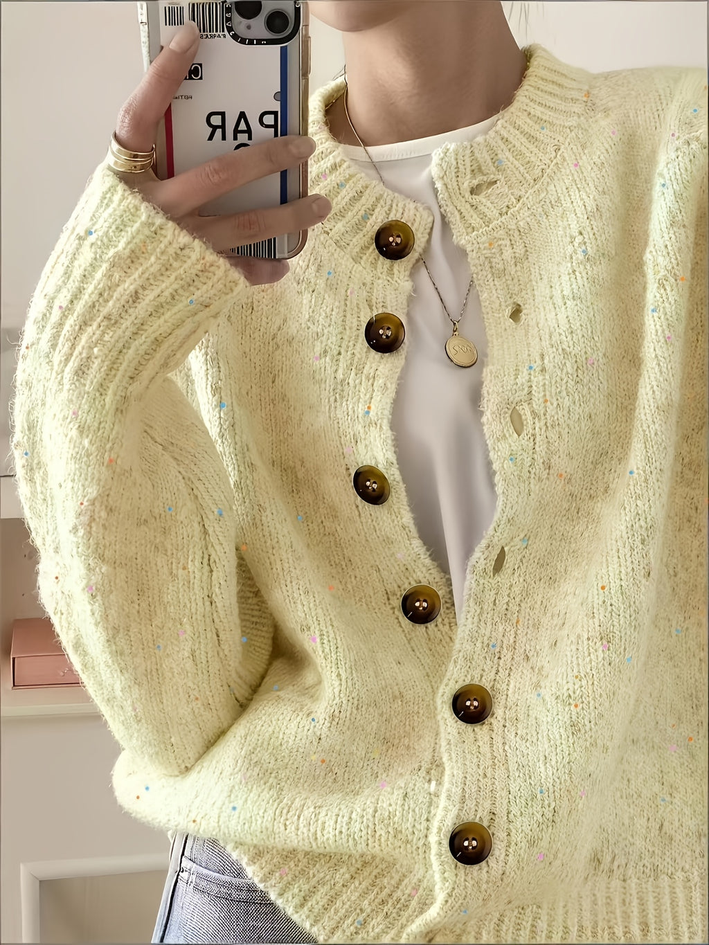 Anouk | Button Front Crew Neck Cardigan - view 3