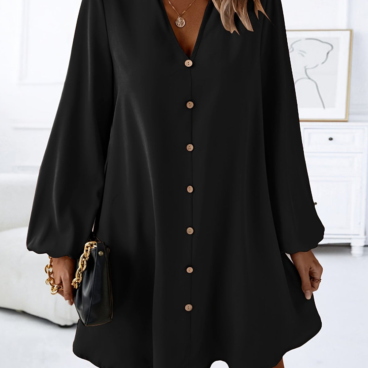 Emerson | Single-Breasted V-Neck Long Sleeve Dress