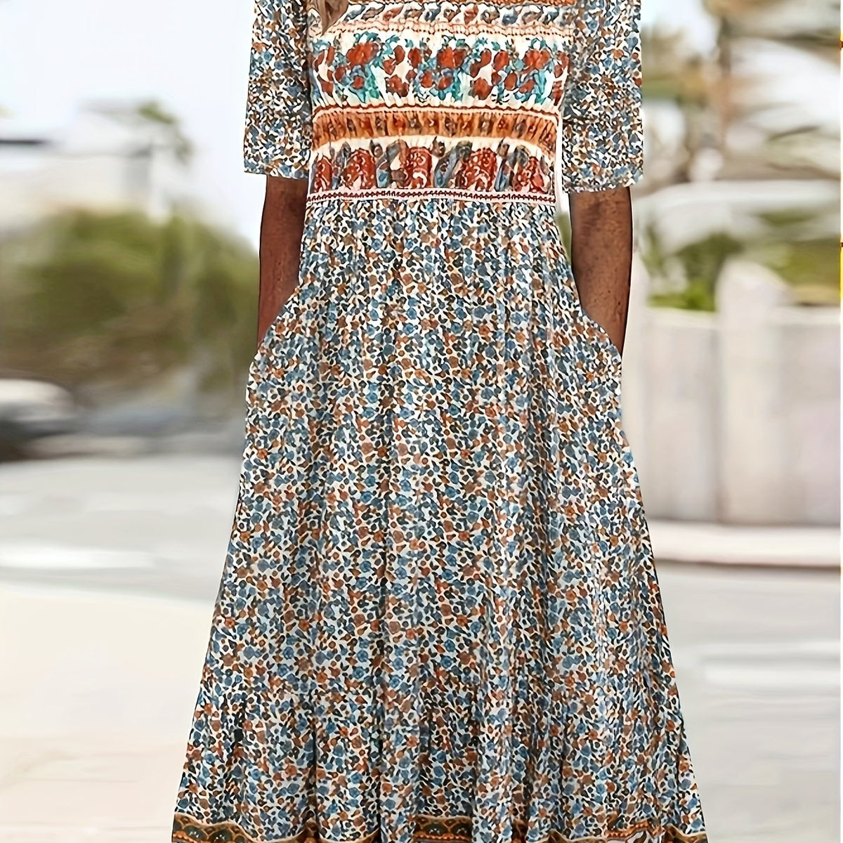 Monroe | Colour-Block Floral Midi Dress (Plus)