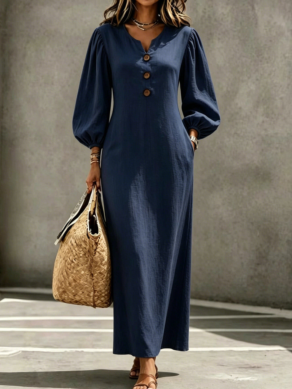Presley | Puff Sleeve V-Neck Maxi Dress