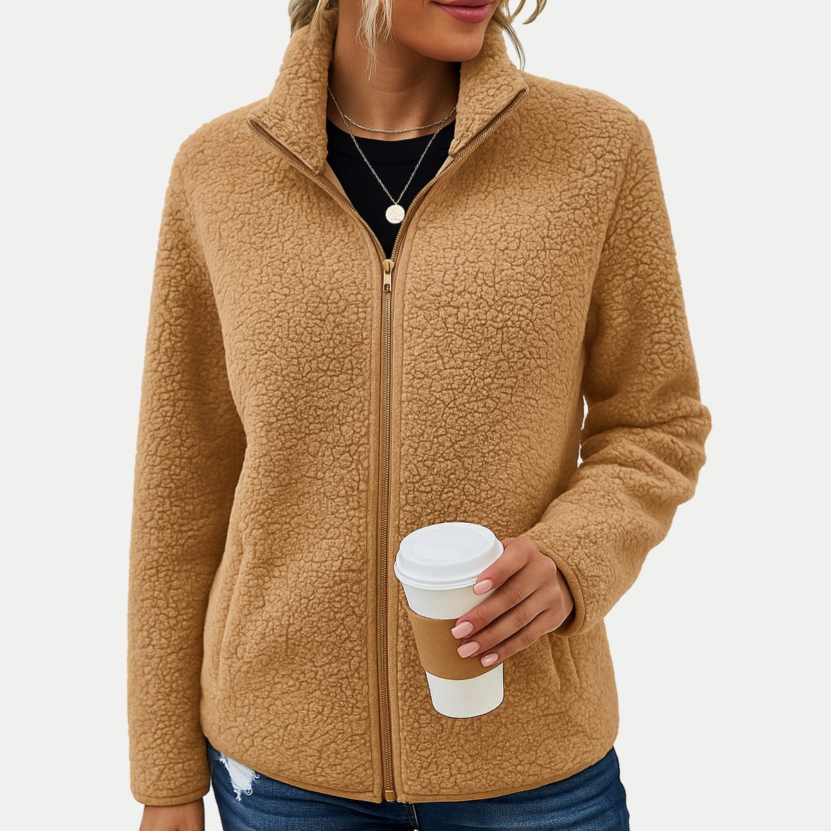 Solveig | Textured Zip Front Fleece Jacket - view 3