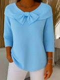 Giselle Bow Detail Ribbed Knit Sweater - front view