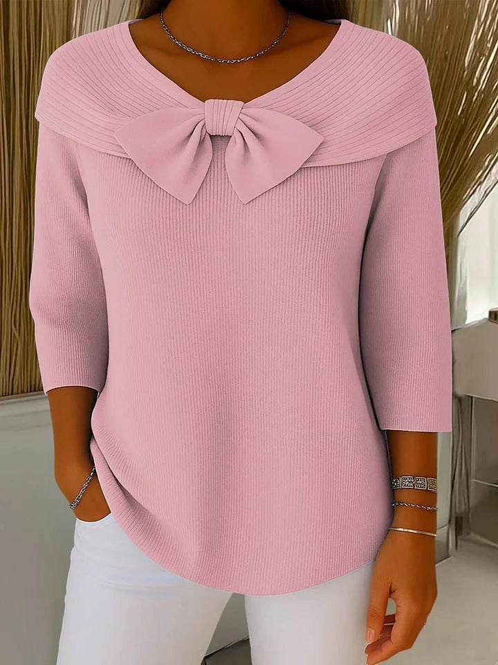 Giselle Bow Detail Ribbed Knit Sweater - view 2